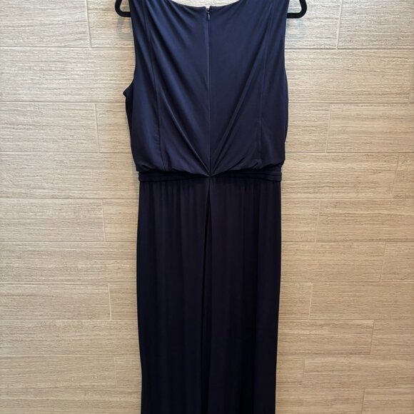 💙Vince Camuto Navy Jumpsuit Size L Draw String Waist Sleeveless Flared legs - Picture 4 of 16